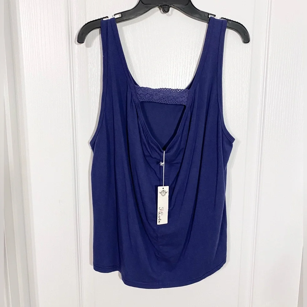 NWT T2Love Crochet Strap Draped Back Hi Lo Tank Top USA MADE Navy Girl’s 14